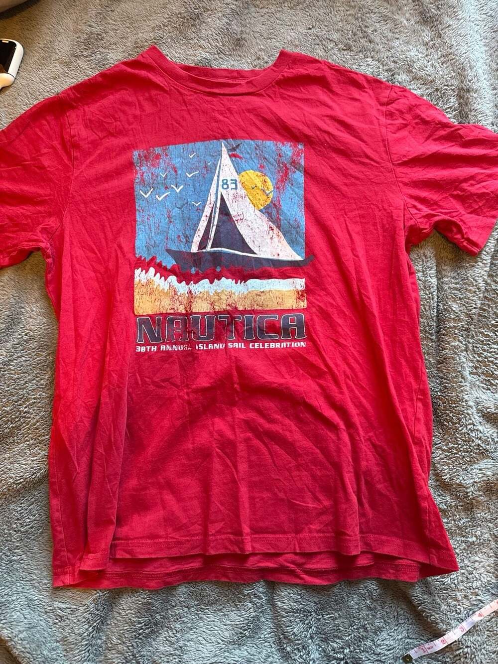 Vintage Nautica T-Shirt Size M Red Sailboat Graphic